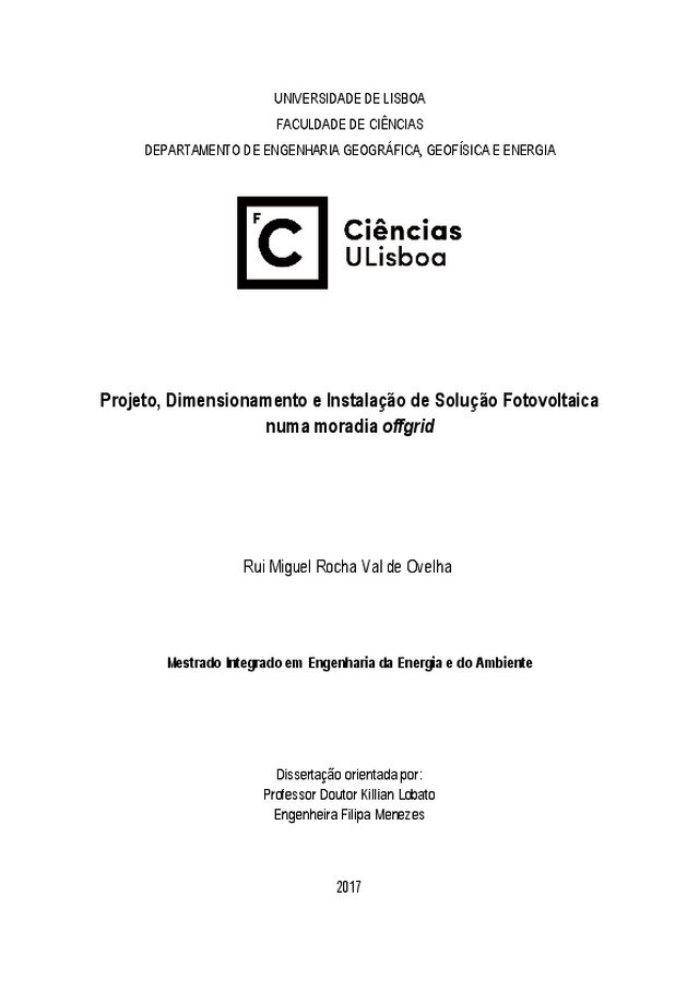 Projeto, dimensionamento e instalação de solução fotovoltaica numa moradia offgrid