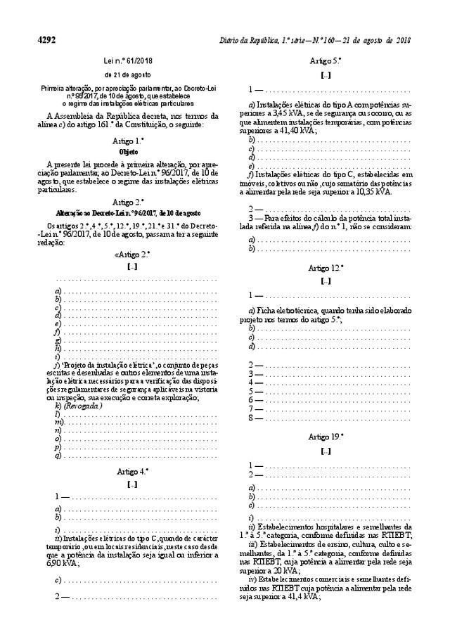 Lei n.º 61/2018, de 21 de Agosto
