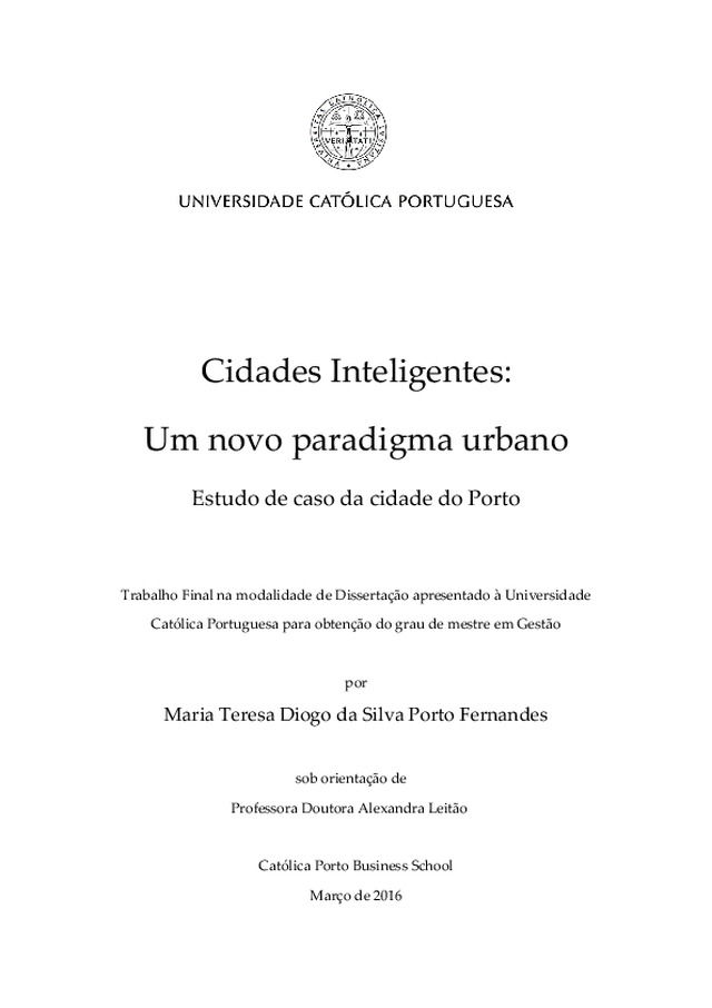 Cidades Inteligentes: Um novo paradigma urbano - Estudo de caso da cidade do Porto