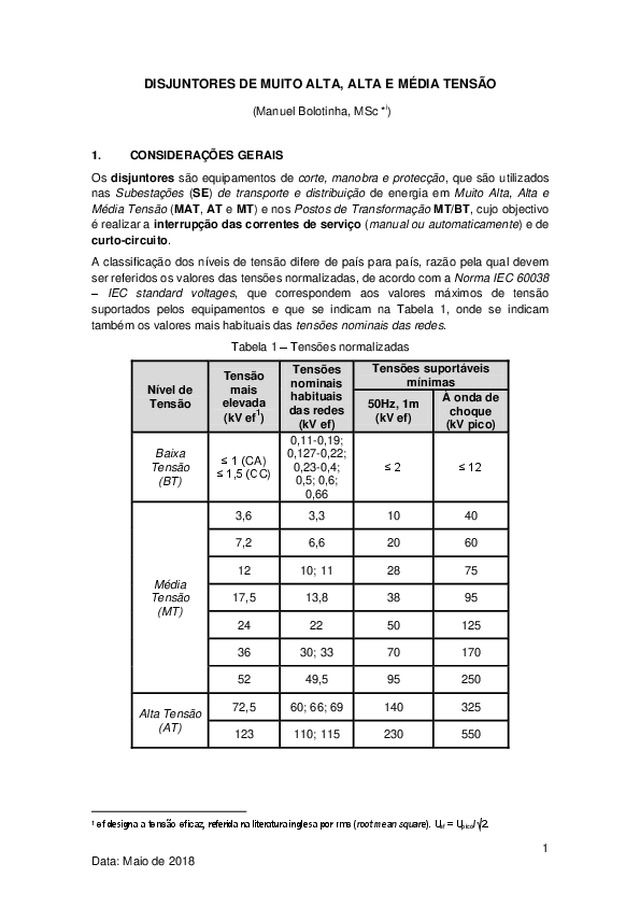 Disjuntores de muito alta, alta e média tensão