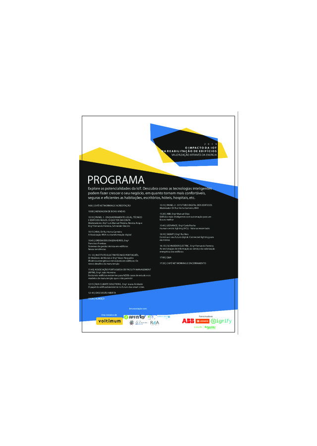 Programa do evento O impacto da IoT na reabilitação de edifícios - Valorização pela energia