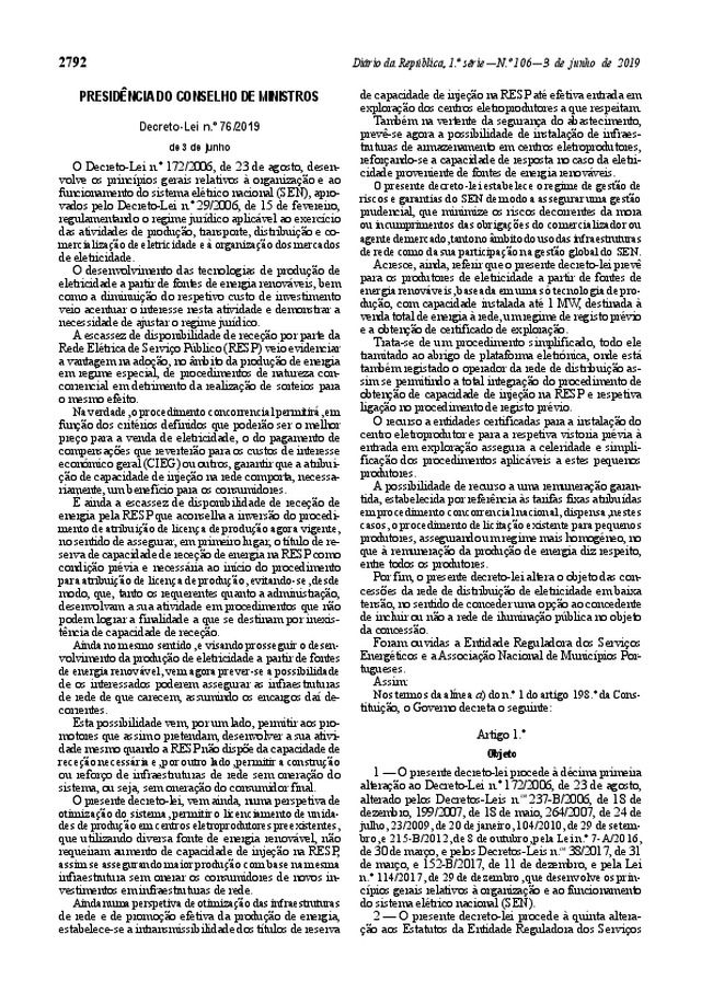 Decreto-Lei nº 76/2019 - Diário da República nº 106/2019, Série I de 2019-06-03