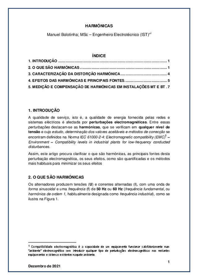 MEDIÇÃO E COMPENSAÇÃO DE HARMÓNICAS EM INSTALAÇÕES MT E BT