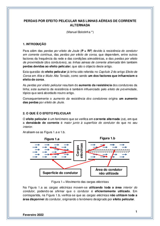 Perdas por efeito pelicular nas linhas aéreas de corrente alternada