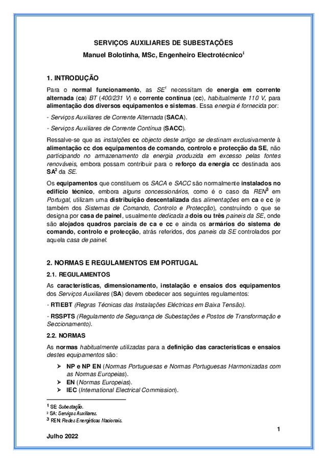 Serviços auxiliares de subestações