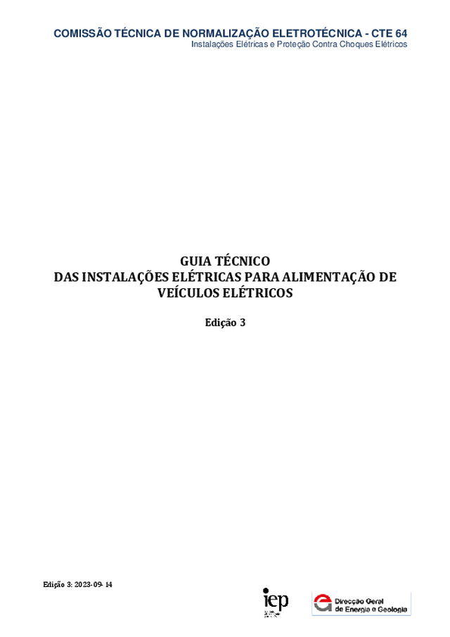 Guia Técnico das Instalações Elétricas para alimentação de veículos elétricos ed.3