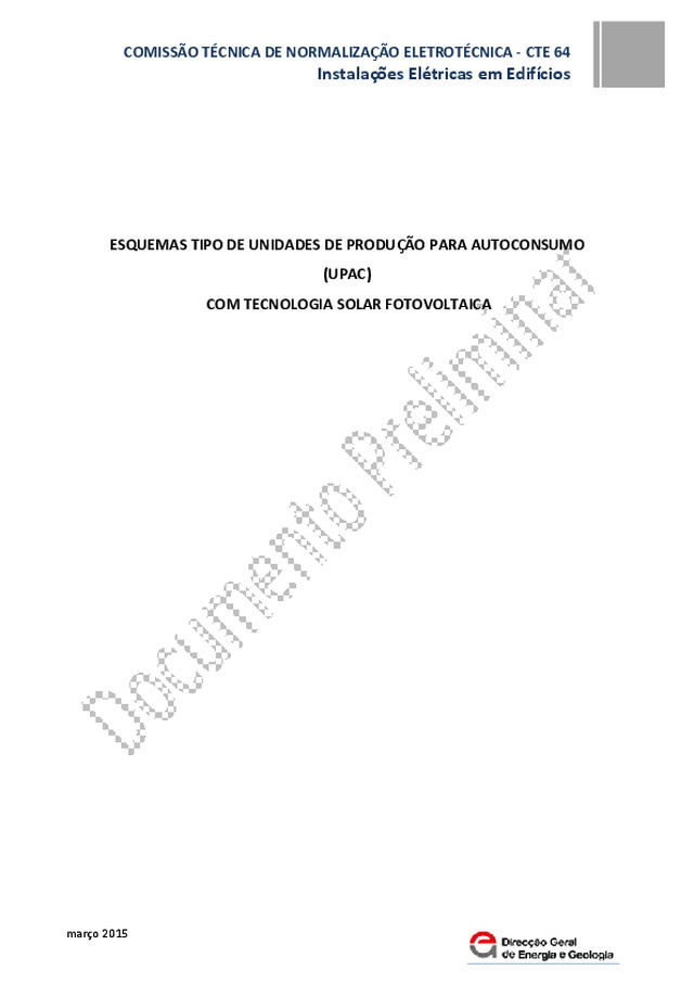 Esquemas Tipo de Unidades de Produção para Autoconsumo (UPAC) com tecnologia solar fotovoltaica ed. 1