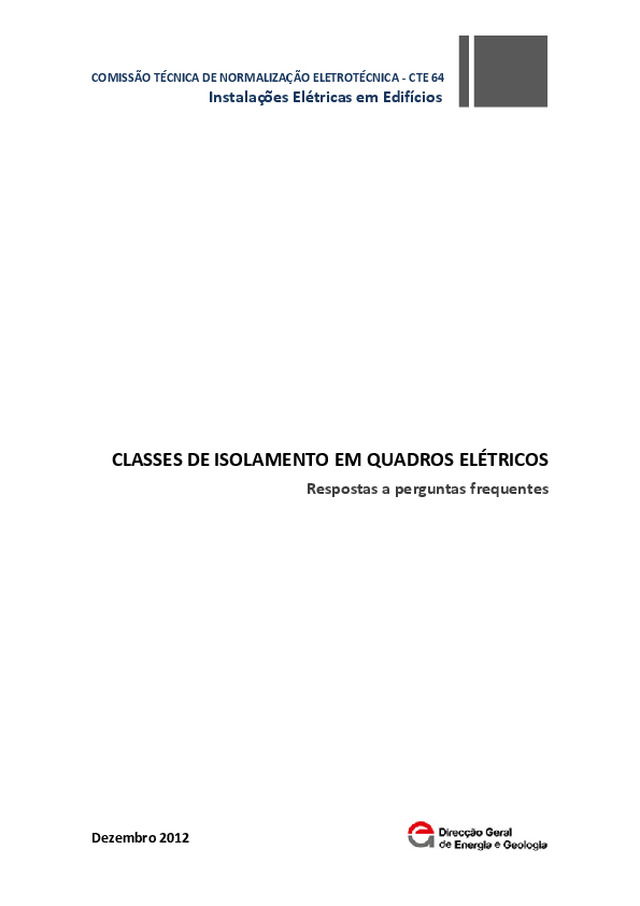 Classes de Isolamento em Quadros Elétricos ed. 1