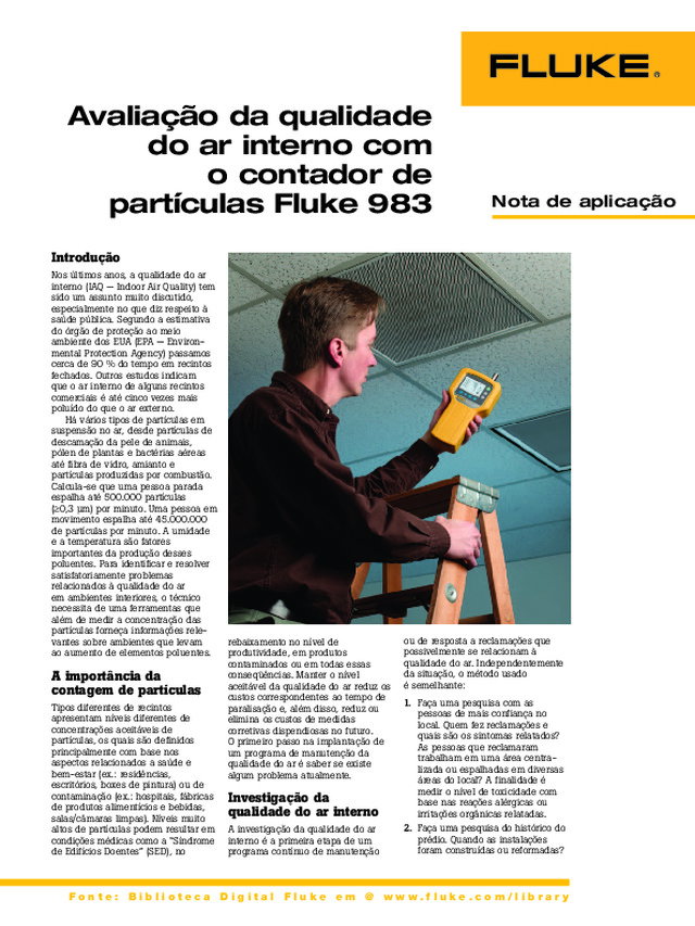 Avaliação da qualidade do ar interno com o contador de partículas Fluke 983