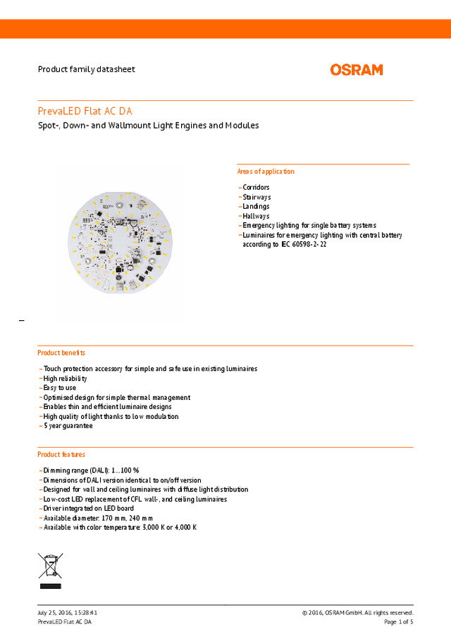 Folha de características da gama PrevaLED Flat AC DA (EN)