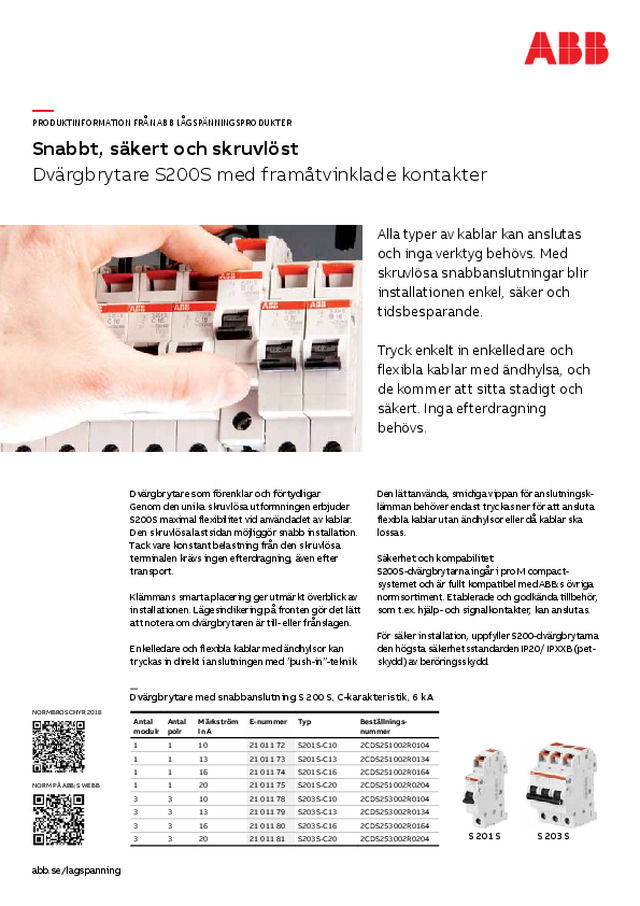 Dvärgbrytare S200S med framåtvinklade kontakter