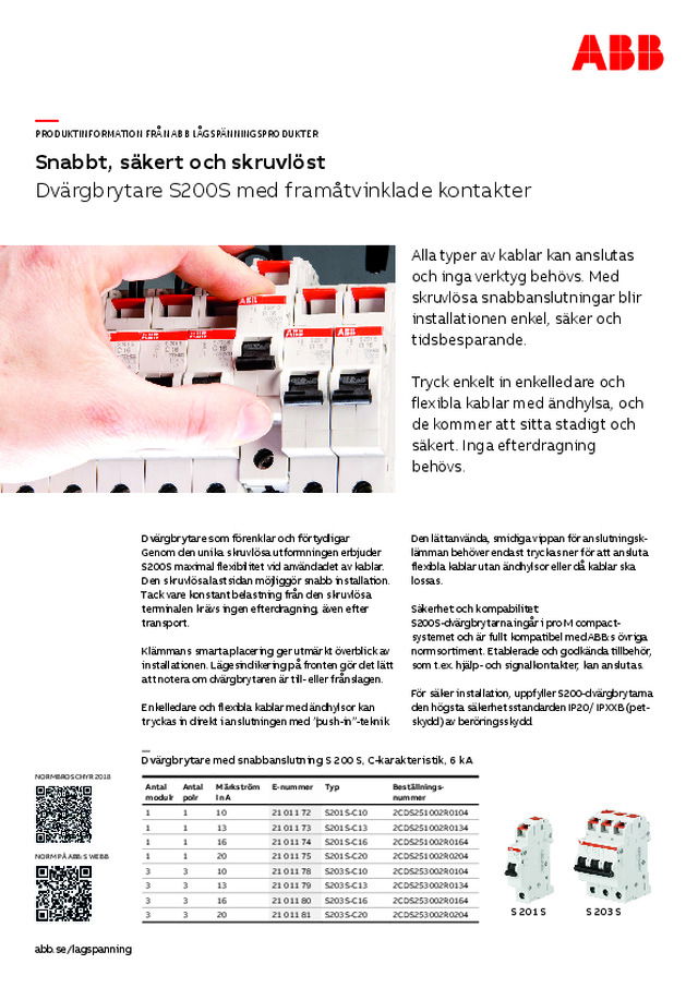 Dvärgbrytare S200S med framåtvinklade kontakter