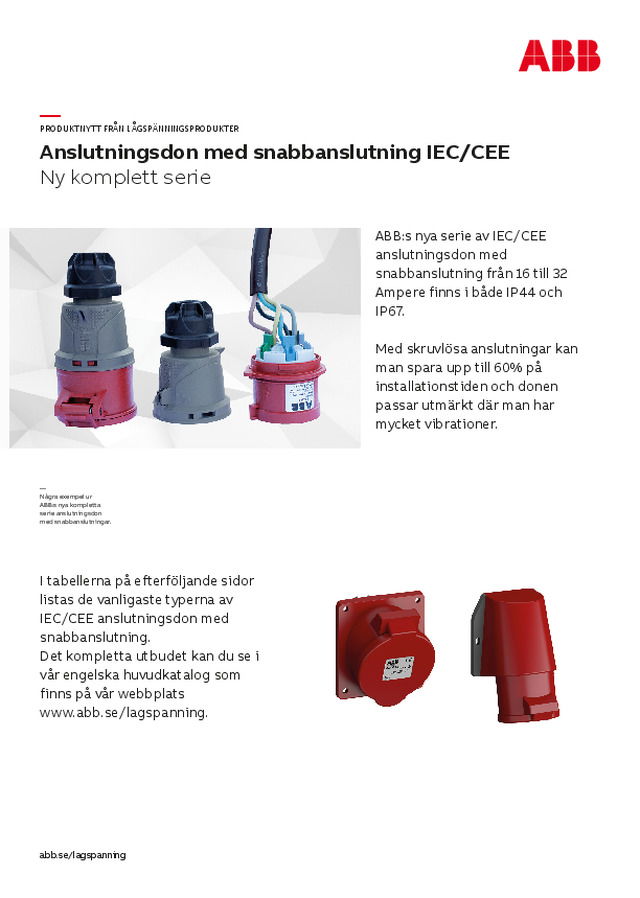 Anslutningsdon med snabbanslutning IEC/CEE