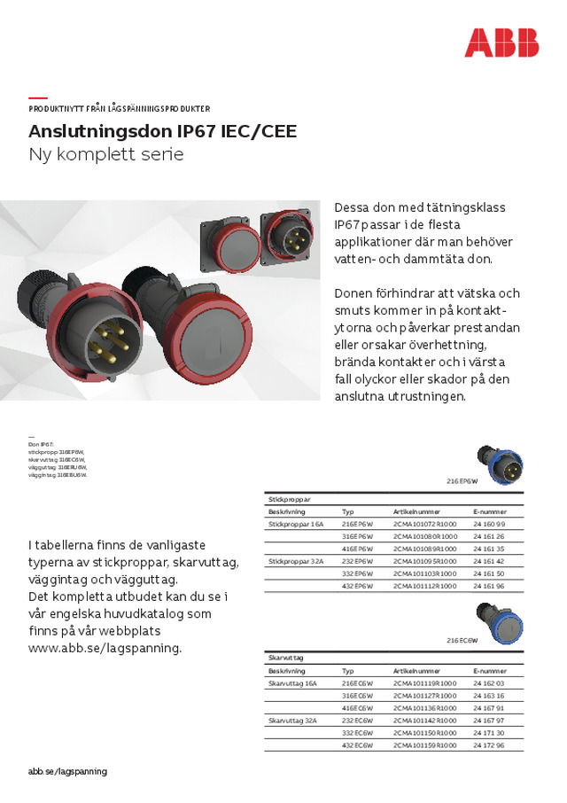 Anslutningsdon IP67 IEC/CEE
