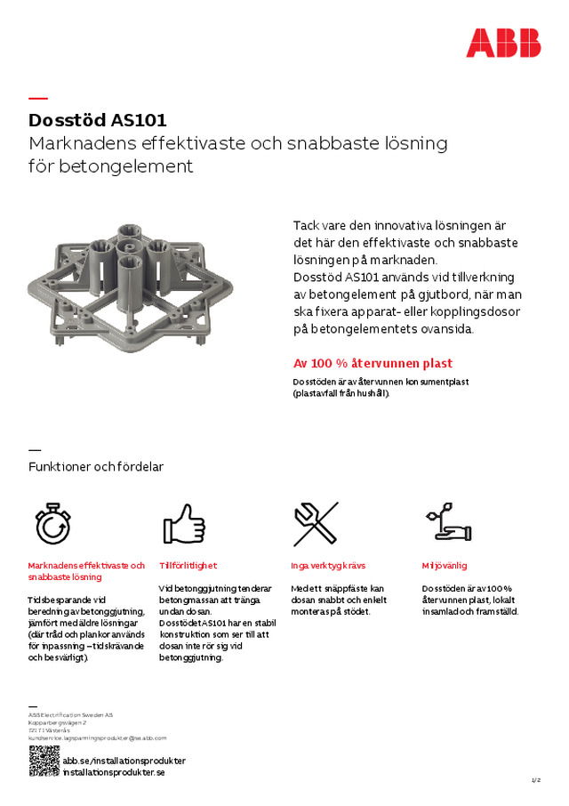 Nytt dosstöd AS101 av återvunnen plast