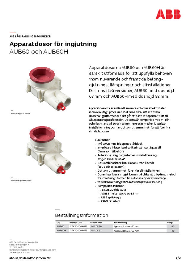ABB Apparatdosor AUB60 AUB60H