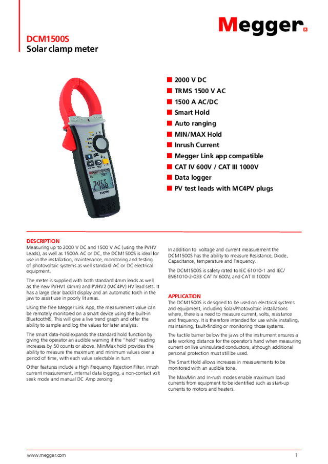 DCM1500S Solar clamp meter