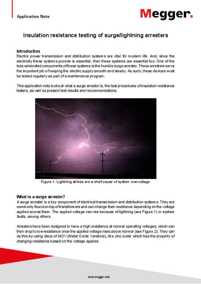 Artikel om överspänningsskydd: Insulation resistance testing of surge/lightning arresters