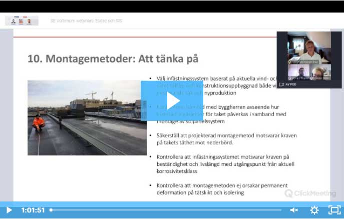 Esdec och SIS: Ny svensk rekommenderad metod för takmontering av solcellsprojekt