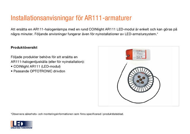 Installationsanvisningar för AR111-armaturer