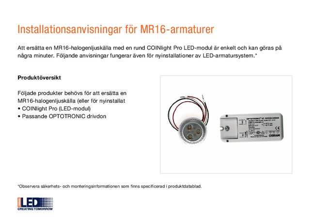 Installationsanvisningar för MR16-armaturer
