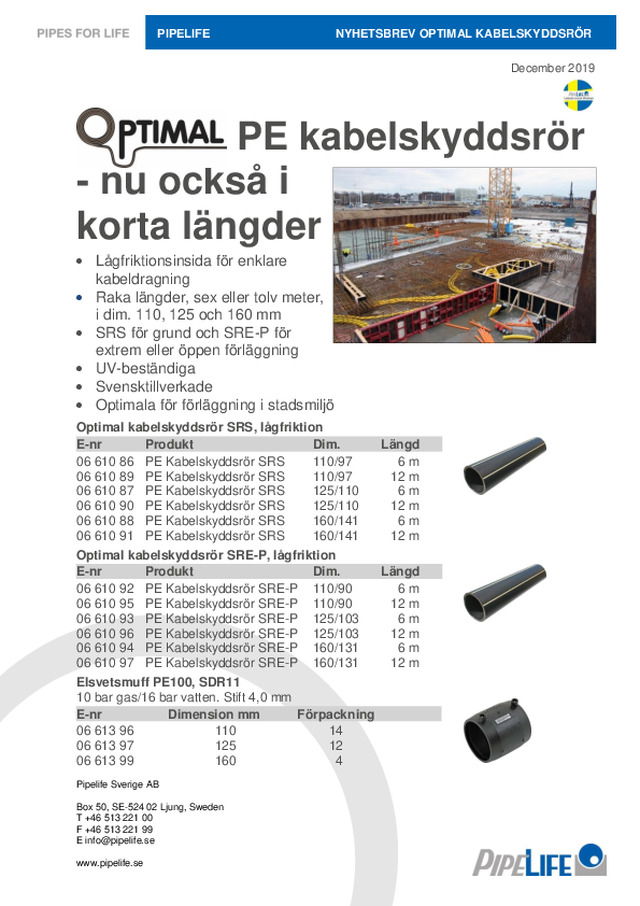 Optimal PE kabelskyddsrör