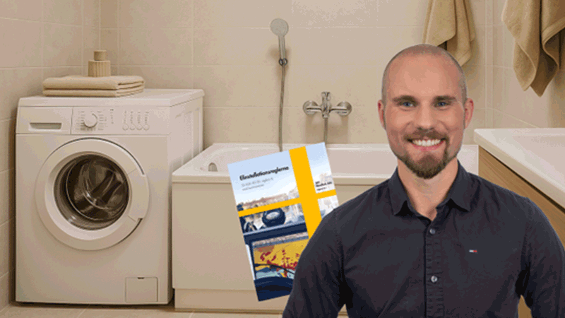 Får en tvättmaskin placeras mot en badkarskant eller intill en dusch?