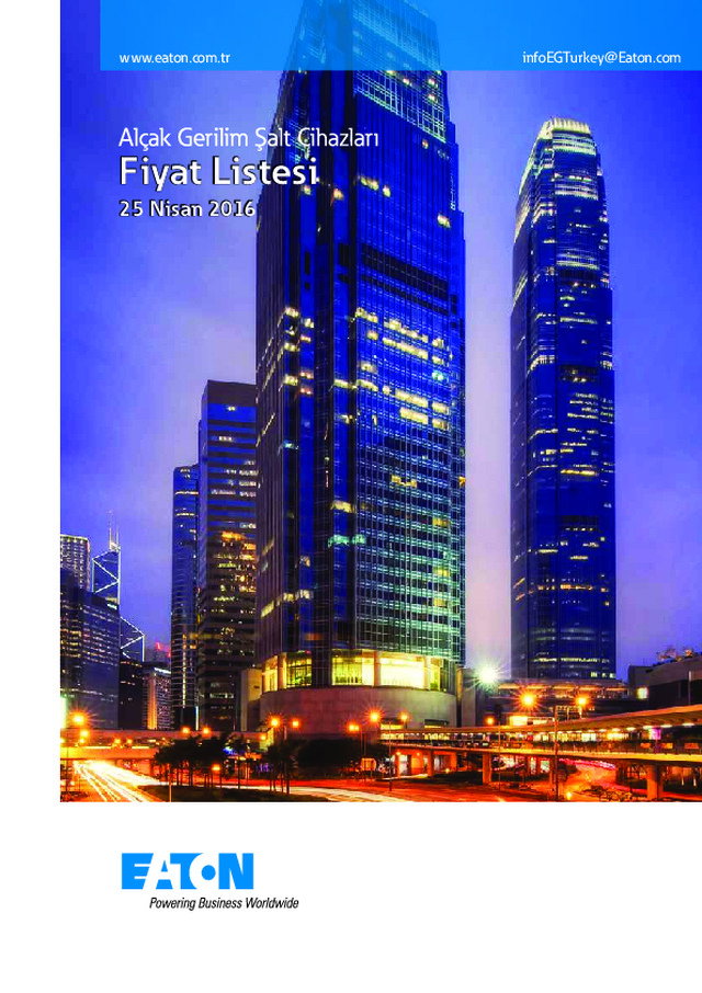 Alçak gerilim şalt cihazları: 25 Nisan 2016 Fiyat listesi
