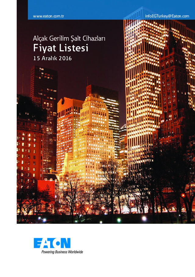 Eaton AG Şalt Cihazları 15 Aralık 2016 fiyat listesi