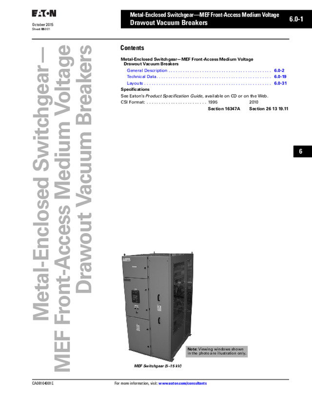 Metal-Enclosed Switchgear—MEF Front-Access Medium Voltage