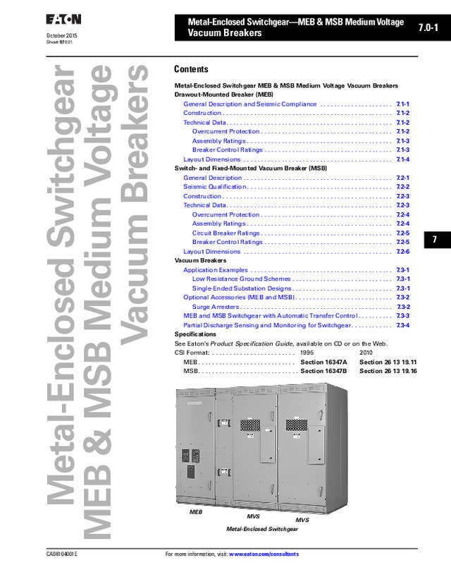 Metal-Enclosed Switchgear—MEB & MSB Medium Voltage