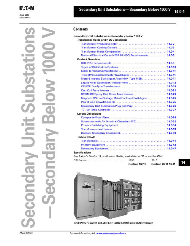 Secondary Unit Substations—Secondary Below 1000 V