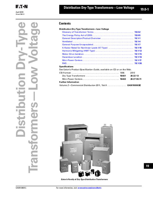 Distribution Dry-Type Transformers—Low Voltage