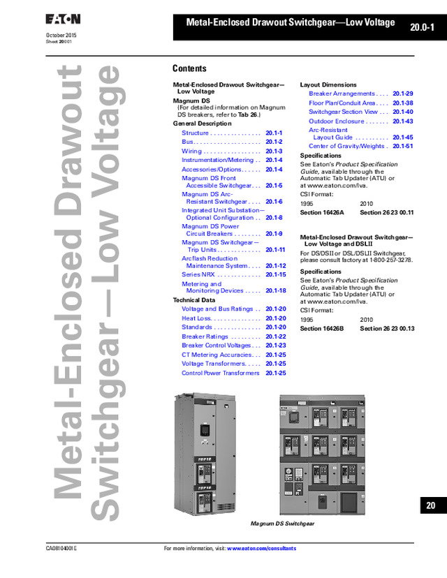 Metal-Enclosed Drawout Switchgear—Low Voltage