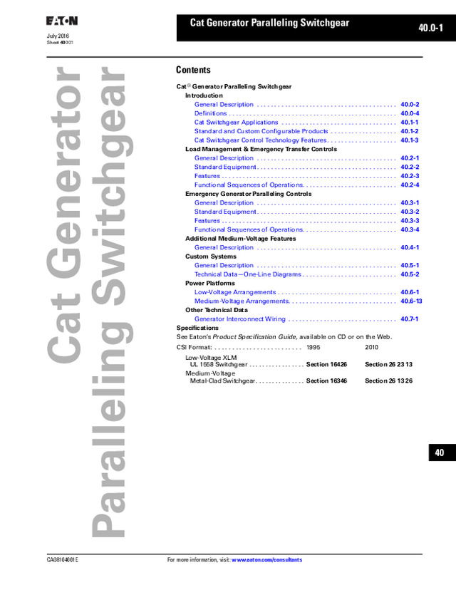 Cat Generator Paralleling Switchgear