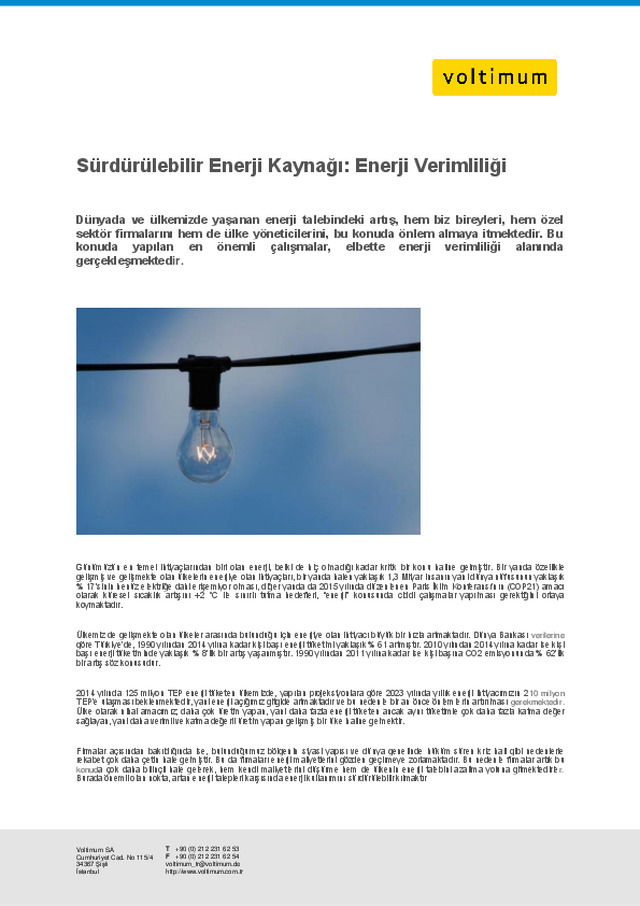 Sürdürülebilir Enerji Kaynağı: Enerji Verimliliği