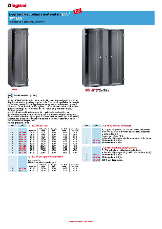 19\\\" LCS²  kabinler ve kablolama ürünleri