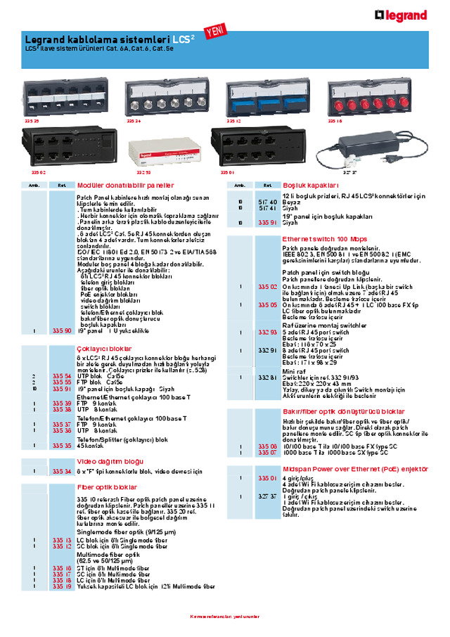 LCS² ilave sistem ürünleri Cat 6A, Cat 6, Cat 5e