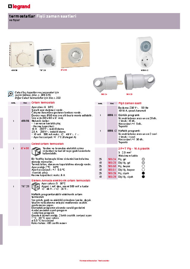 Termostatlar Fişli Zaman Saatleri
