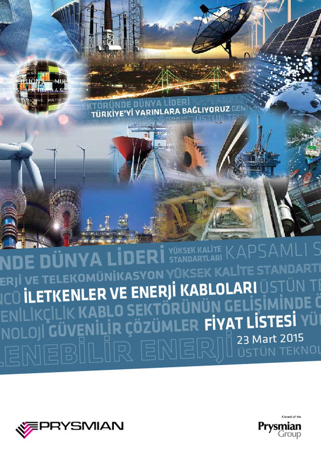 Prysmian 23 Mart 2015 İletkenler ve Enerji Kabloları Fiyat Listesi