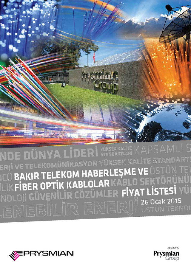 Prysmian 26 Ocak 2015 Bakır Telekom Haberleşme ve Fiber Optik Kablolar Fiyat Listesi