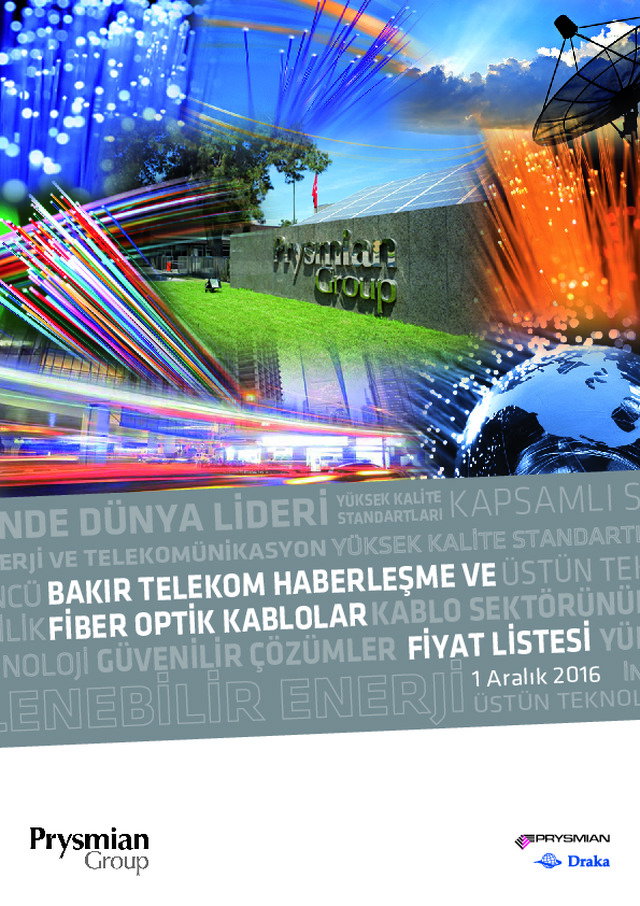 Prysmian 01 Aralık 2016 Bakır Telekom Haberleşme ve Fiber Optik Kablolar Fiyat Listesi