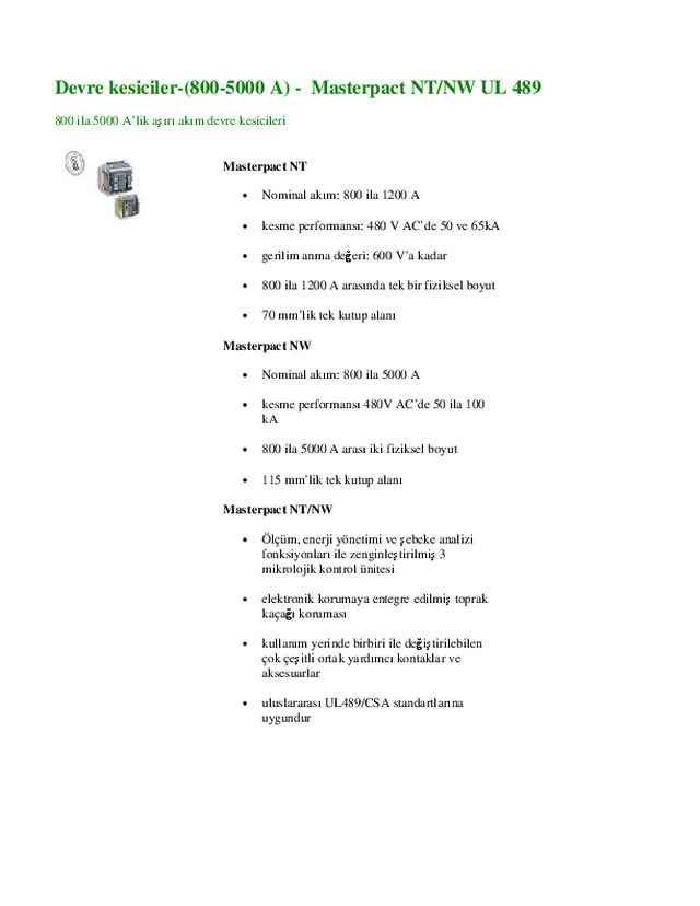 800-5000 A-Masterpact NT-NW UL 489