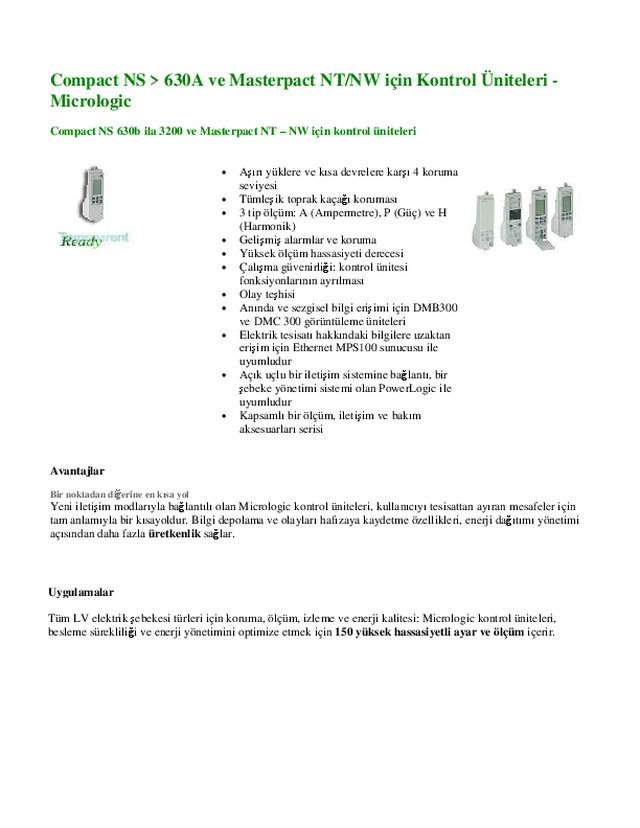 Compact NS 630A Masterpact NT-NW Kontrol Üniteleri-Micrologic