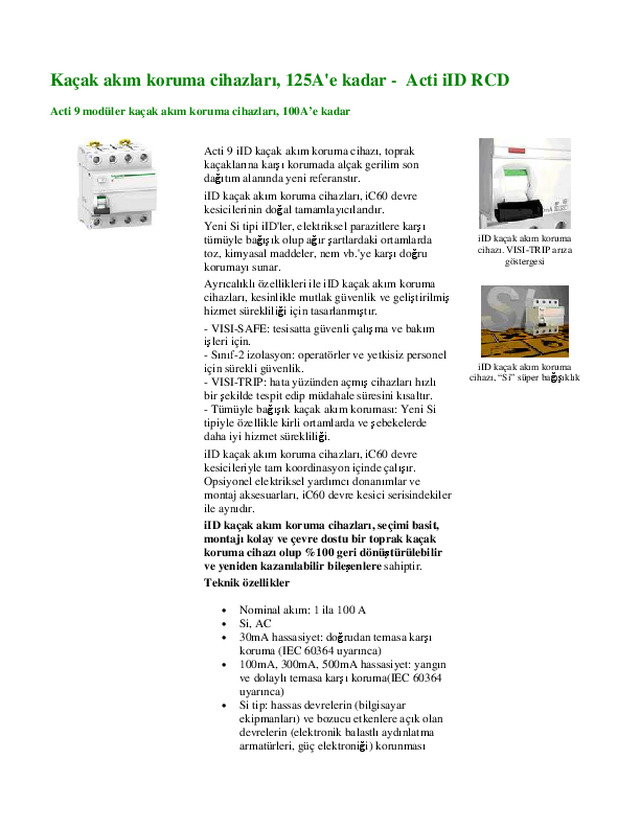 Kacak Akim Koruma Cihazları 125A\'e kadar - Acti iID RCD