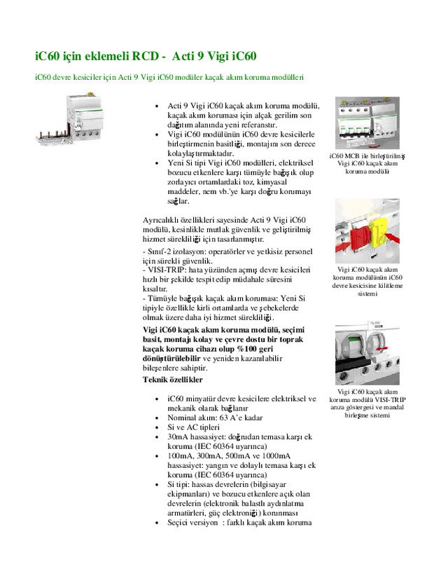 iC60 icin eklemeli RCD - Acti 9 Vigi iC60