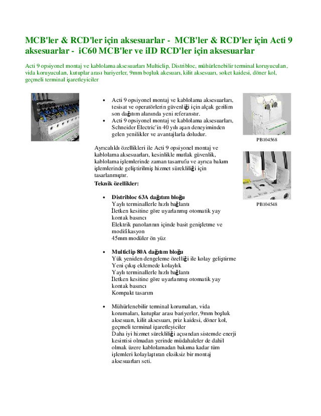 MCBler RCDler Acti9 aksesuarlar