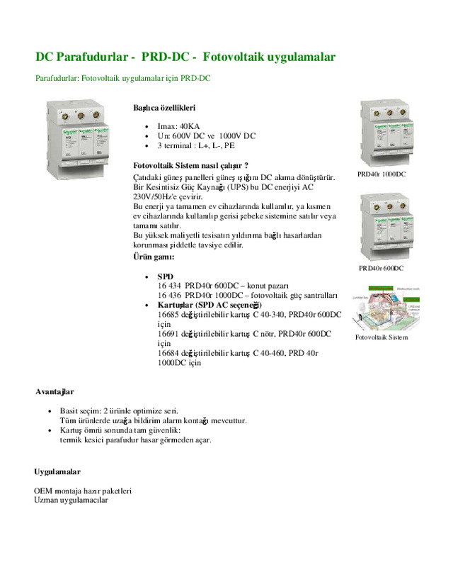 PRD-DC Fotovoltaik uygulamalar