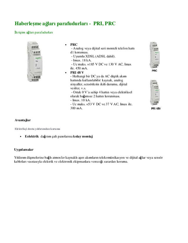 Haberlesme Ağlari Parafudurları -  PRI - PRC