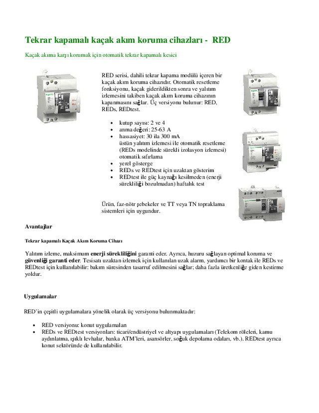 Tekrar kapamali kacak akim koruma cihazlari -  RED